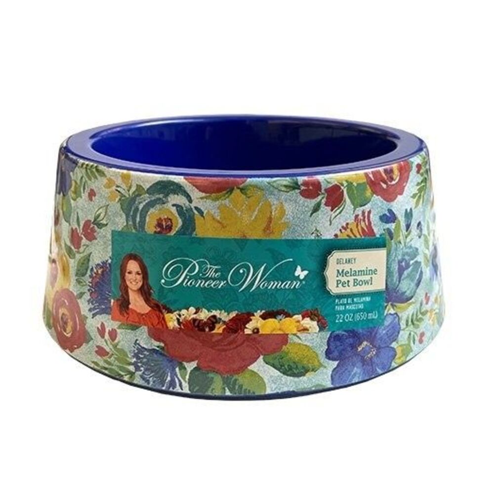 Pioneer Woman Pet Bowl Delaney Floral Blue Medium 22oz Melamine Dog Cat Dish New